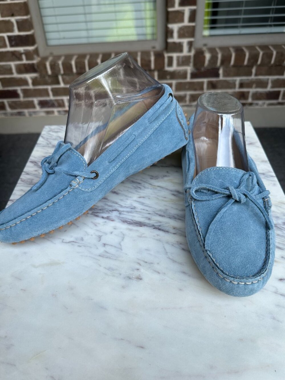 Ann Mashburn Driving Moccasin Italian Loafers Blue Suede Shoes EU38 Women 8 NEW